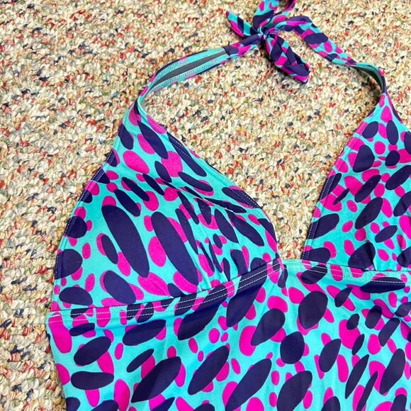Victoria's Secret Teal Pink Abstract Animal Print Push-up Tankini Top Size L - Picture 3 of 11